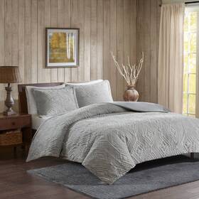80784778 Woolrich King/california King Teton Embroidered Plush Coverlet Set - Gray