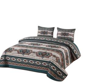 Wowser 811396038368 Colorful Geometrically Designed 3 Piece Queen Size Quilt Bedding Set I