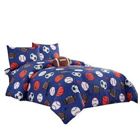 Wpm World Products Mart 812590030400 Kids Collection Bedding 5 Piece Full Size Blue Comforter Set With Sheet P