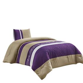 Wpm World Products Mart 812590031148 2 Piece Dark Purple/taupe Down Alternative Comforter Set Twin Size Bedding Inch