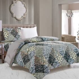 Wpm World Products Mart 812590032381 2 Piece Animal Print Comforter With Pillow Sham Black White Gray Leopard
