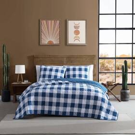 86272471 Wrangler 3pc Full/queen Flagstaff Check Cotton Quilt Set Blue -