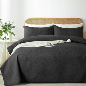 Cgymxy003 Wuruibo King/cal King Quilt Set Black Ultrasonic Embossed Bedspread Lightweight
