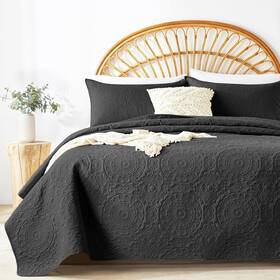 Csbymx06-15h-fq-black Wuruibo Black Quilt Set Queen Size Full/queen 90 Inch 96