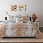 Xcid80-774 Home Collection Orange Aqua Blue Gray Modern Exotic Paisley Medallion