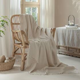 Xinju-x03 Xinju Muslin Fringe Blanket For Adults 100% Cotton Throw 50 Inch 60 Beige