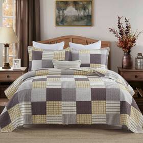 Y-plwomen 614166324346 Quilt Set King Size 100% Cotton 98x106 Yellowbrownwhite