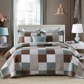 Y-plwomen 647349352355 Quilt Set Queen Size 100% Cotton Brown Green White Pa