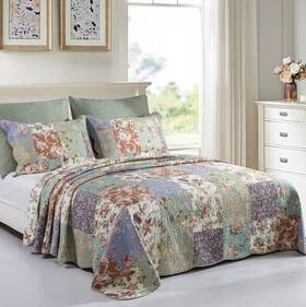 Pwfl04 Yayiday Oversized Queen Quilt Set Patchwork Bedspread 110x118 Inch - 100% Cotton Re