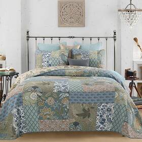 Qspatchworkgreen-02 Yayiday Cotton Patchwork Quilt Set Bedspread King Size Bedding - Reversible Breathabl