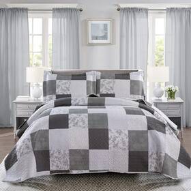 Ycosy 192408572262 Floral Quilt Set Full/queen Size Patchwork Plaid Bedding Flower Revers