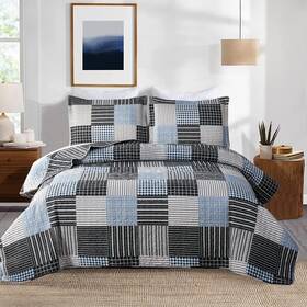 Ycosy 192408573207 Quilt Set Full/queen Size Plaid Bedspread Soft Lightweight Bedding Bl