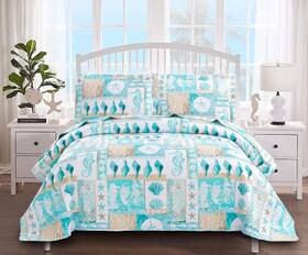 Ycosy 192408579674 3 Piece Beach Quilt Set Full/queen Size Coastal Bedding Blue Green Lightw