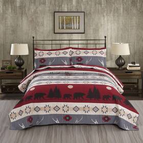 Ycosy 192408580250 Lodge Bear Quilt Set Full/queen Size Cabin Rustic Bedspread Coverlets Reversi