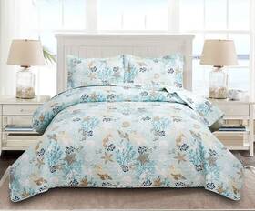 Ycosy 192408581455 Coastal Beach Bedspread Set Twin Size Quilt Blue Ocean Theme Bedding Seashel