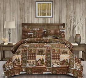 Ycosy 711181845426 Moose Bear Quilt Set Full/queen Size Rustic Cabin Bedding Reversible Quilts