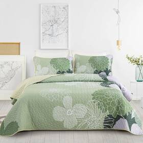 Yiran 313042865897 Floral Quilt Set Queen Size Sage Green Botanical Bedspreads Bedding 3