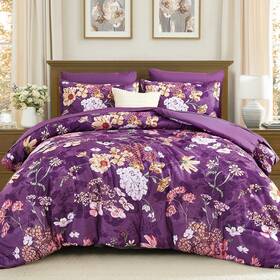 Xr10ab091344q7u-j Yiran Purple Floral Comforter Set Queen Size 7 Piece Bedding