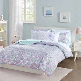 Yz8001030822-02 Your Zone Iridescent Seashell Lavender Aqua Bed In A Bag - Full Size Mermaid Set 8 Piece