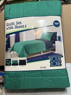 Yz8501321522-21 Your Zone Reversible Twin 5 Piece Quilt Set Green