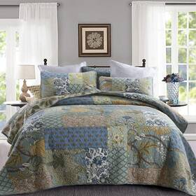 Yvooxny 711181798142 Quilt Set King Bedspread Reversible Green Farmhouse Garden Coverlet Real