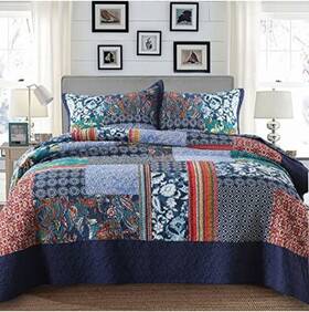Yvooxny 791137563789 King Size Paisley Patchwork Cotton Quilt Set - 3 Piece Reversible Bedspread