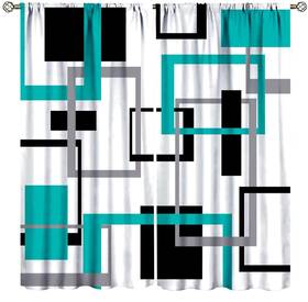 Zhirain 015421995532 Teal Curtains Mid Century Modern Turquoise Abstract Aqua Black Grey Geometric
