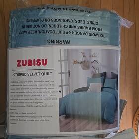 7939 Zubisu Striped Velvet Quilt King Blue White Bedroom Rectangular