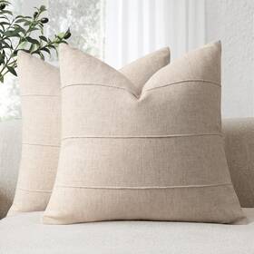 A13018 Zwjd Decorative Linen Throw Pillow Covers 18x18 Set Of 2 Solid Handcrafted Striped