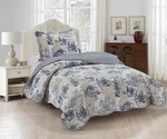 Brilliant Sunshine Blue Toile Beige And Ivory Patches, 2-PIECE Quilt Set W.... Fixed Price $48.68.