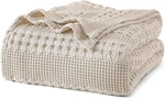 Queen Size 100% Cotton Waffle Weave Blanket, Soft Cozy Oatmeal 90"X90. Fixed Price $77.99.