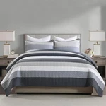 Dduoxin Modern Stripe Quilt Set - 100% QUEEN(90"X98"), Navy/gray/white. Fixed Price $184.17.