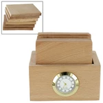 Wood Drink Coaster Set Of 6 + Cubby Holder W/ Built Quartz Clock Cor. Fixed Price $25.38.