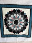 Star Mocked Pieced Quilt Pink, Teal, Light Beige, Black Pre-cut/un Finish 35X35. Fixed Price $35.00.