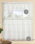 Fancy Collection 3PC Beige, Embroidered Kitchen/cafe Curtain WHITE,60X36/30X36. Fixed Price $17.99.