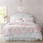 Laura Ashley Twin Pink Bedding Set Quilt With Shams Elegant Toile Design. Fixed Price $103.90.