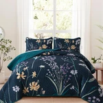 King Size Dark Green Floral Quilt Set - 3 Piece Lightweight Bedding. Fixed Price $64.80.