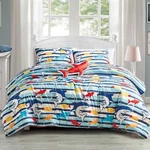 3PCS Sheet Cover Striped Decor Comfort Set Ocean Shark Print Quilt Bedspread. Fixed Price $67.99.