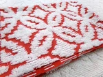 Red Vtg Chenille Bedspread Fabric White Geometric Design Sewing Quilt Material. Fixed Price $31.00.