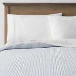 Full/queen Reversible Cotton Stripe Quilt Light Blue - Threshold. Fixed Price $28.99.