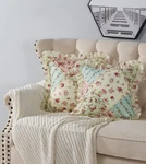 Brilliant Sunshine Pink And Green Rose Patchwork Ruffle Pillowshams, Quilted Dec. Fixed Price $21.37.