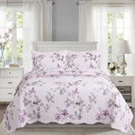 Embossed Pinsonic Bedspread Coverlet Printed Quilt Set Modern Purple Leaves Pink. Fixed Price $57.99.