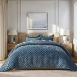 Luxury Velvet King Set, Soft Diamond Quilted Comforter, Stormy Blue. Fixed Price $124.99.