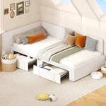 Velvet Twin Corner Bed Frame With Storage Drawers, Beige. Fixed Price $316.99.