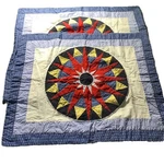 Vtg Jc Penney Patchwork Star Blue Black Yellow Red Compass Shams Country Quilt. Fixed Price $24.92.