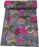 Fruit Print Kantha Quilt Bedspread Gray Queen Handmade Throw Blanket Bedcover. Fixed Price $78.98.