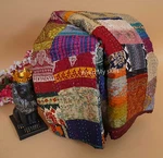 Recycled Indian Silk Sari Patchwork Quilt Blanket Handmade Kantha For Sale. Fixed Price $46.83.