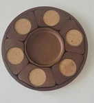 Vintage Mid Century Wooden Serving Tray With Built-in Drink 6 Cork Coasters. Fixed Price $19.99.