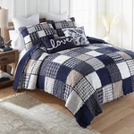 Donna Sharp Checkerboard Indigo Cotton Plaid Patchwork Quilt Set Country Blue. Fixed Price $199.95.