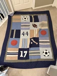Kids Twin Sports Patchwork Cotton Quilted Set W/ Pillow Sham Blue Gray. Fixed Price $45.00.